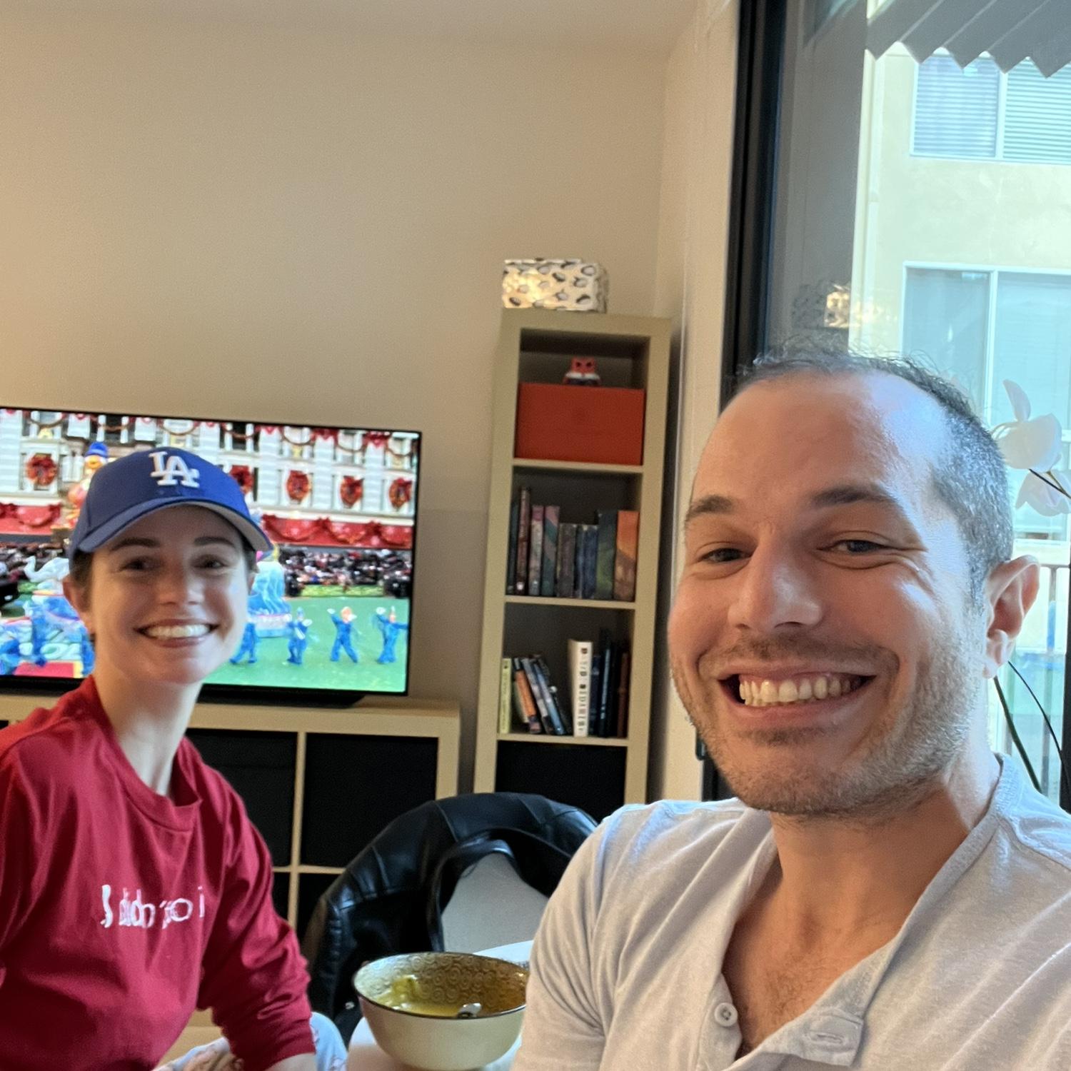 Michelle surprised Sam by telling him that since he was on call on Thanksgiving, she was going to fly out and cook Thanksgiving dinner. Sam paid her back by doing all the cooking the next year.