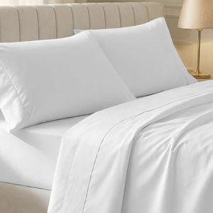 Soft 100% Cotton King Size Bed Sheets Set, 400 TC Good Housekeeping Award Winner, Silky Sateen Weave with Deep Pockets, Long Staple Cotton King Bed Sheet Set - Antique White