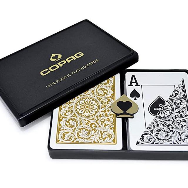 Copag Playing Card Set, Black and Gold Poker Size, Jumbo Index. 100% Plastic Playing Cards