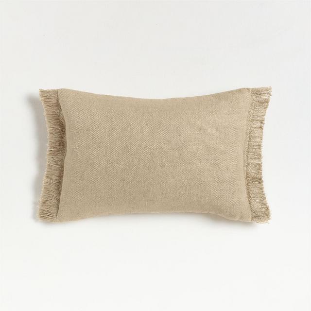 Casual Textured Fringe 24x16 Flax Taupe Throw Pillow with Down-Alternative Insert