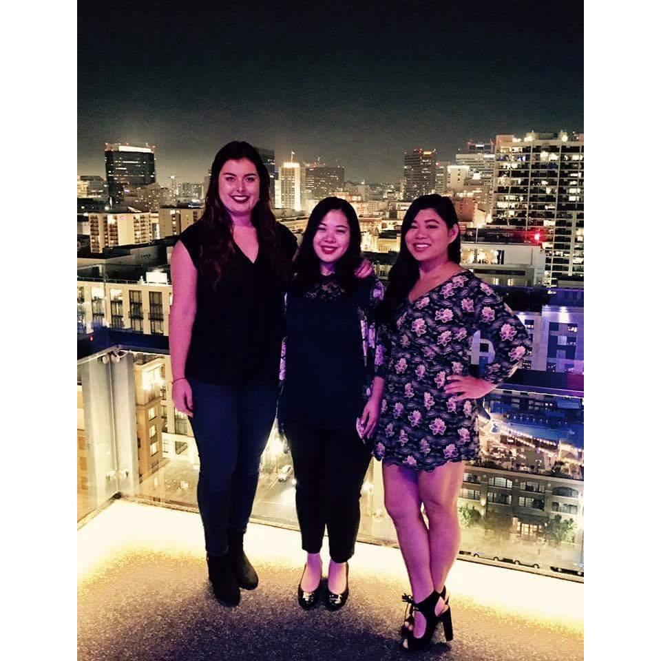 Katherine, Nicole, and Kalia in San Diego visiting a rooftop bar circa 2017