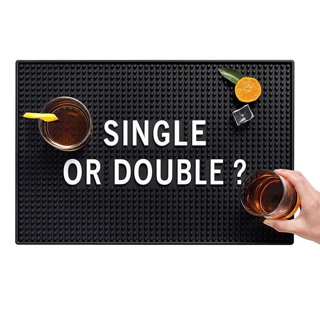 Black Bar Mat for Home Bar Man Cave Decorations - 17.5'' x 11.8'' Heavy Duty Rubber Bar Service Spill Mat, Drip Mat for Countertop - Great Gift for Dad Son Husband Father’s Day