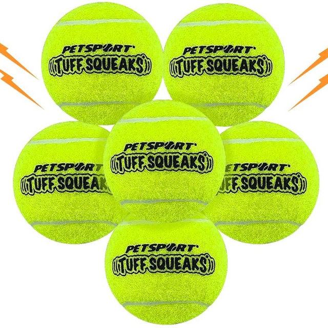 PetSport Squeak Yellow Tennis Ball Dog Toys | 6 Pack Small (1.8") Junior Tuff Squeaker Balls for Dogs | Pet Safe Durable Non-Toxic Felt & Rubber | Play Fetch, Launch, Chuck or Toss at Dog Park