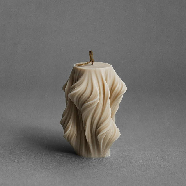 LAWA Cascading Wave Candle - Beautiful Handmade Pillar Soy Wax Elegant Bubble Aesthetic Candle Housewarming Gift Home Room Shelf Decor Idea White (Sandstone, Small)