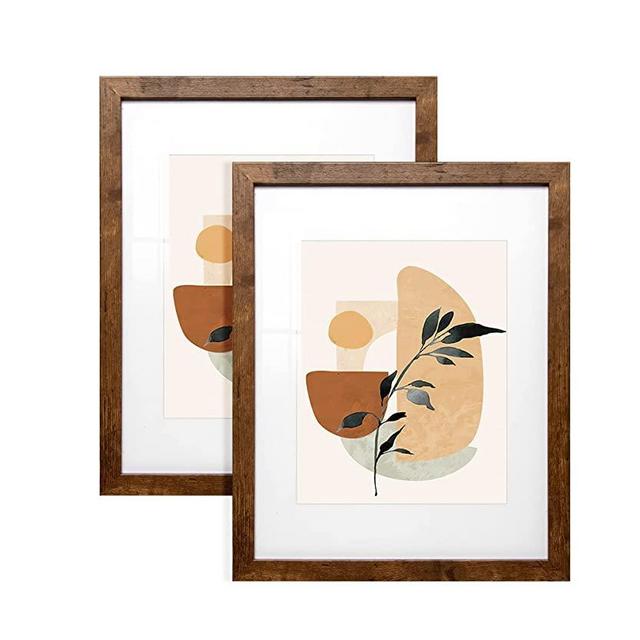 Sonefreiy 11x14 Picture Frame Wood with Mat for 8x10 Rustic Brown Photo Frame Set for Desk and Wall Gallery Home Decor Gift, set of 2