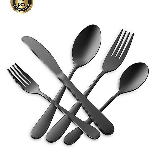HF HOFTEN Matte Black Silverware Set, 20 Piece Food Grade Stainless Steel Flatware Set Include Fork Spoon Knife for Daily Use and Party, Service for 4, Anti Rust, Safe in Dishwasher (HD822C-BL)