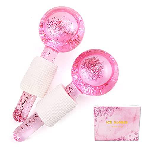 Poleview Face Massager, Ice Globes for Facials, 2PCS Cooling Globe for Face Neck Eye Circle, Cold Globe Roller for Daily Beauty, Tighten Skin, Anti Ageing, Reduce Puffiness, Wrinkle Soothing (PINK)