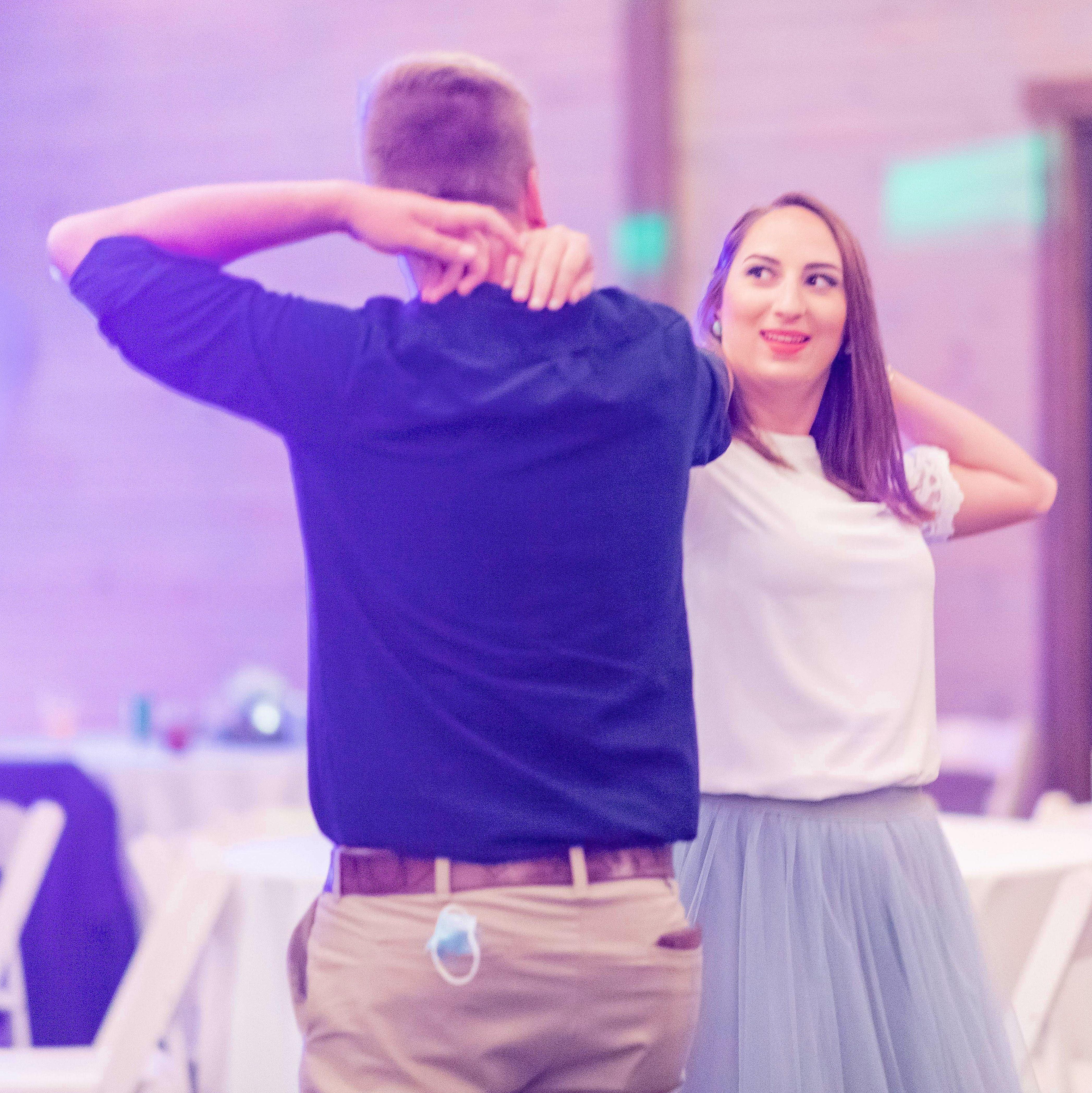Dancing at another wedding together, a day before our first anniversary in Tyler, Texas on October 3, 2020.