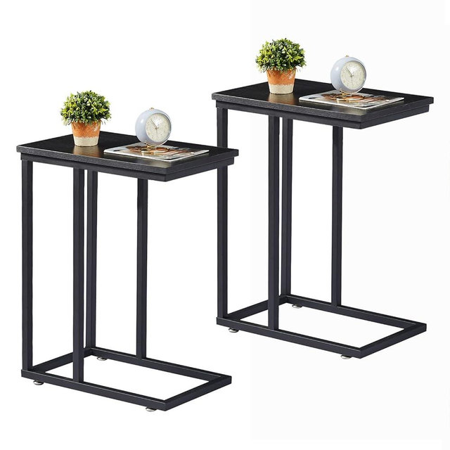 VECELO Universal C-Shaped Side Table, Multi-Functional Snack & TV Tray for Living Room, Bedroom, Black (2 Set)