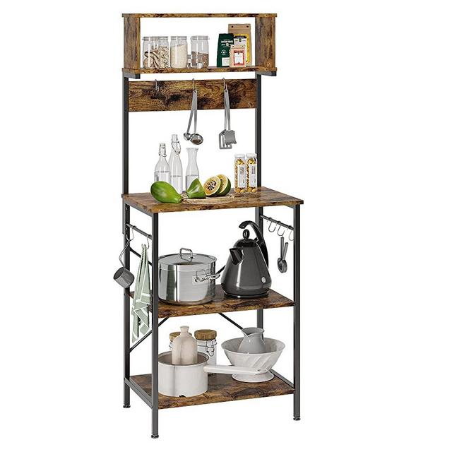 Bestier Kitchen Baker's Rack Microwave Oven Stand Kitchen Shelf with Hutch 8 Side Hooks Coffee Station Utility Storage Shelf for Kitchen Dining Room Living Room