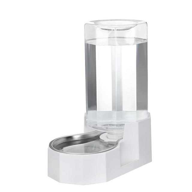 Sfozstra Automatic Pet Water Dispenser with Stainless Steel Bowl, Gravity Waterer, Angular Water Feeder for Small to Large Dogs and Cats (White, 7L with Filter)