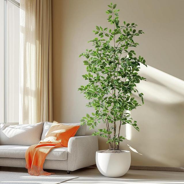 Bailikang Artificial Banyan Trees Cost-Effective Faux Tree Potted Plant Lifelike Floor Plant Suitable for Modern Office Living Room Home Decor Housewarming Gift (White 7FT)