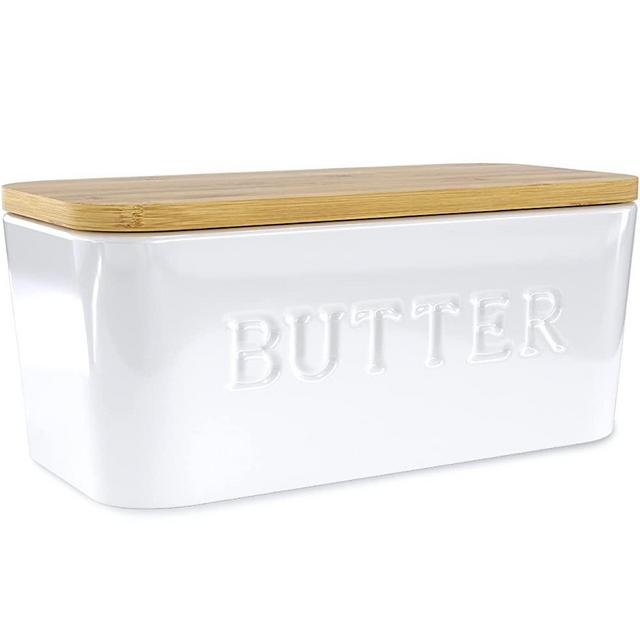 PriorityChef Large Butter Dish with Lid for Countertop, Ceramic Butter Container With Airtight Cover, Butter Keeper for Counter or Fridge, White Butter Holder Storage
