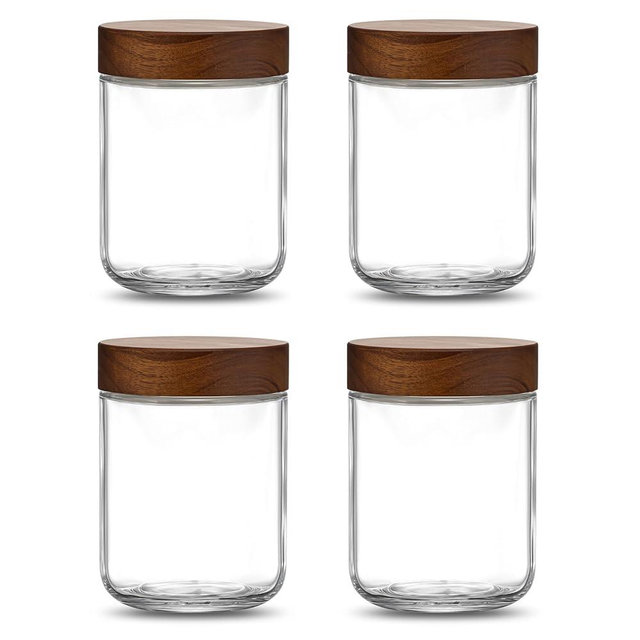 Danmu 16 oz Overnight Oats Containers with Lids,Salad Jar,Glass Jar with Wooden Lid 4 Pack,Mason Jars 16 oz with Lids for Snack,Overnight Oats,Meal Prep,Yogurt,Parfait,Soup,Salad 100% Leak-proof