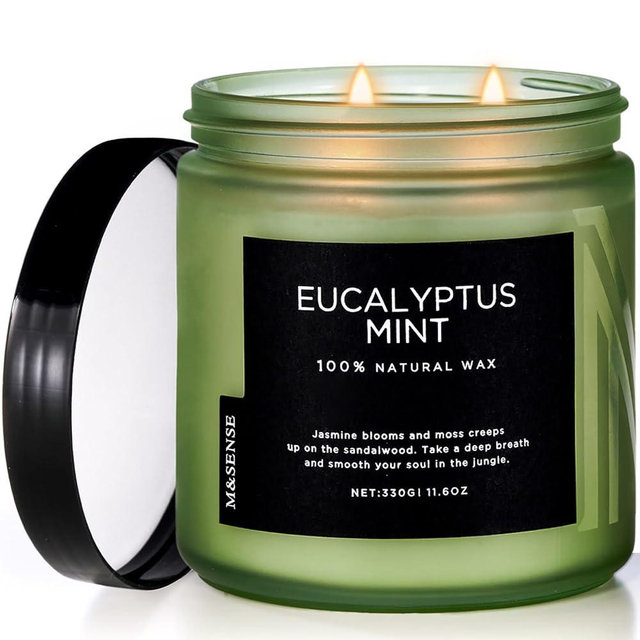 M&SENSE Eucalyptus Mint Soy Candles for Home Scented, 11.6oz 70 Hour Burn Aromatherapy Candle Gift for Stress Relief, Meditation, Yoga, Relaxing SPA, Reusable Jar Candles for Men and Women
