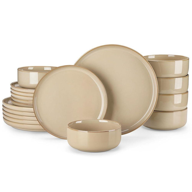 vancasso PLAYA Ceramic Plates and Bowls Sets, 18 Pieces Brown Dinnerware Sets for Kitchen, Reactive Glaze Dishes Set for 6, Dishwasher and Microwave Safe
