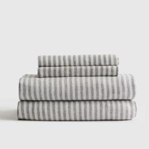 European Linen Stripe Sheet Set in Grey/white Stripe