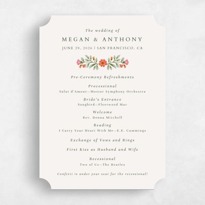 Beige Ticket Wedding Program - Blume