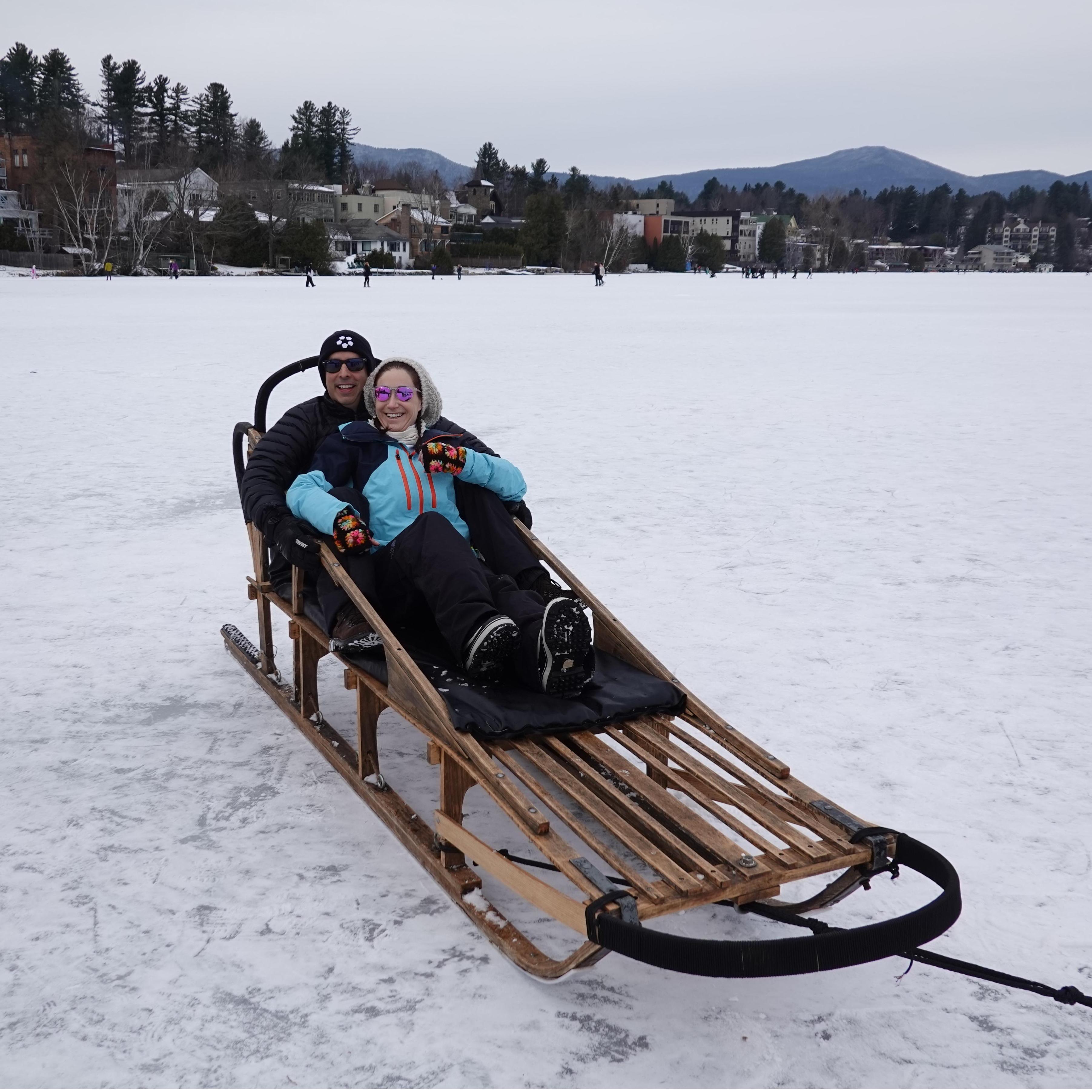 Dog sledding on Mirror Lake in Lake Placid in 2018