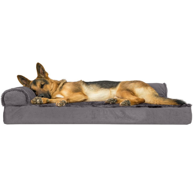FurHaven Plush & Velvet Deluxe Chaise Lounge Orthopedic Sofa-Style Dog Bed - Jumbo, Platinum Gray