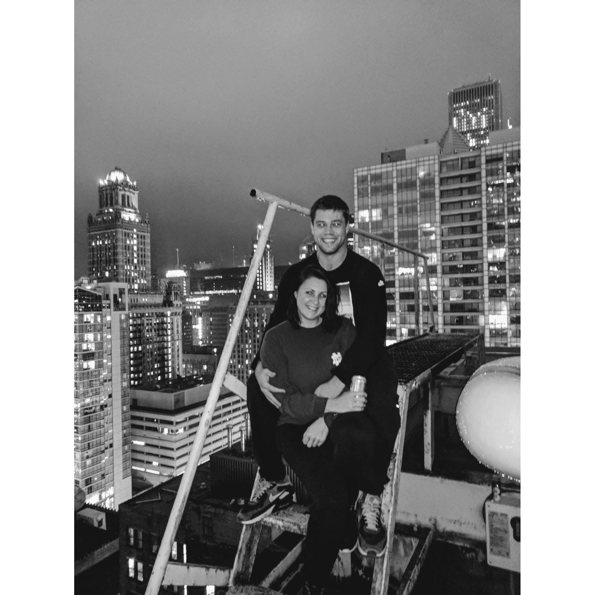 Murphin around on the roof of the Cambria Hotel