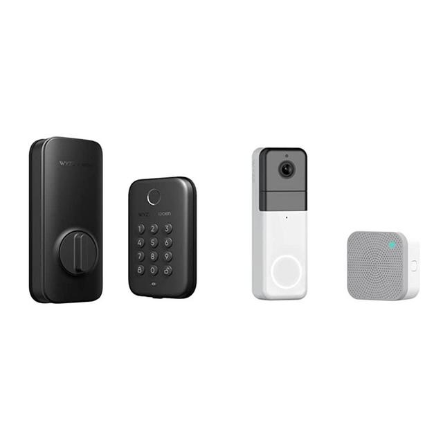 Wyze Lock Bolt, Fingerprint Keyless Entry Door Lock, Smart Bluetooth Deadbolt Replacement, BHMA, UL 20-Min Fire Rated & Wireless Video Doorbell Pro (Chime Included), 1440 HD Video