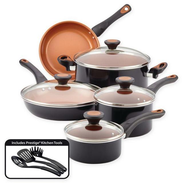 Farberware® Glide™ Nonstick Copper Ceramic 12-Piece Cookware Set in Black