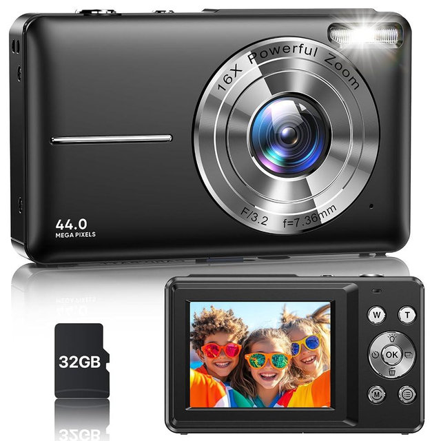 Digital Camera, Latest FHD 1080P Digital Camera for Teens with SD Card Anti Shake Point and Shoot Cameras Portable 16X Zoom Compact Small Cameras for Kids Boys Girls Seniors with Wrist Strap