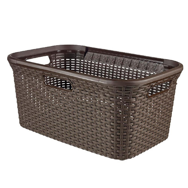 Curver Style CV-051 Laundry Hamper, 15.7 gal (45 L), Brown | Rattan, Wisteria with Handle, Hamper, Basket, Storage, Clothes, Laundry, Large Capacity, Recycled Plastic, Easy to Clean