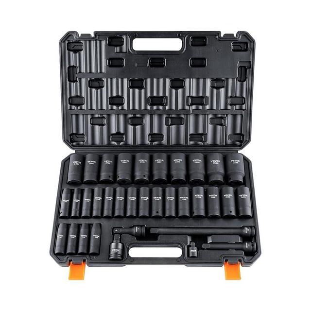 VEVOR 1/2" Drive Impact Socket Set, 34 Piece Socket Set Metric 8-36mm, 6 Point Cr-MO Alloy Steel for Auto Repair, Easy-to-Read Size Markings, Rugged Construction, Includes Storage Case