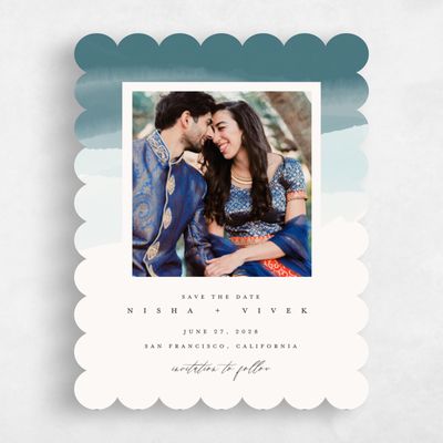 Blue Scalloped Wedding Save the Date - Halloway Photo