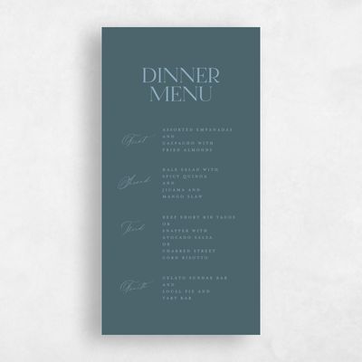 Deep Blue Spruce Wedding Menu - Menton Classic