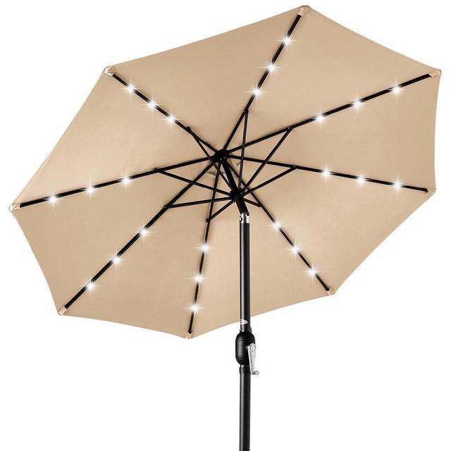 Best Choice Products 10ft Solar Powered Aluminum Polyester LED Lighted Patio Umbrella w/Tilt Adjustment and UV-Resistant Fabric - Sand