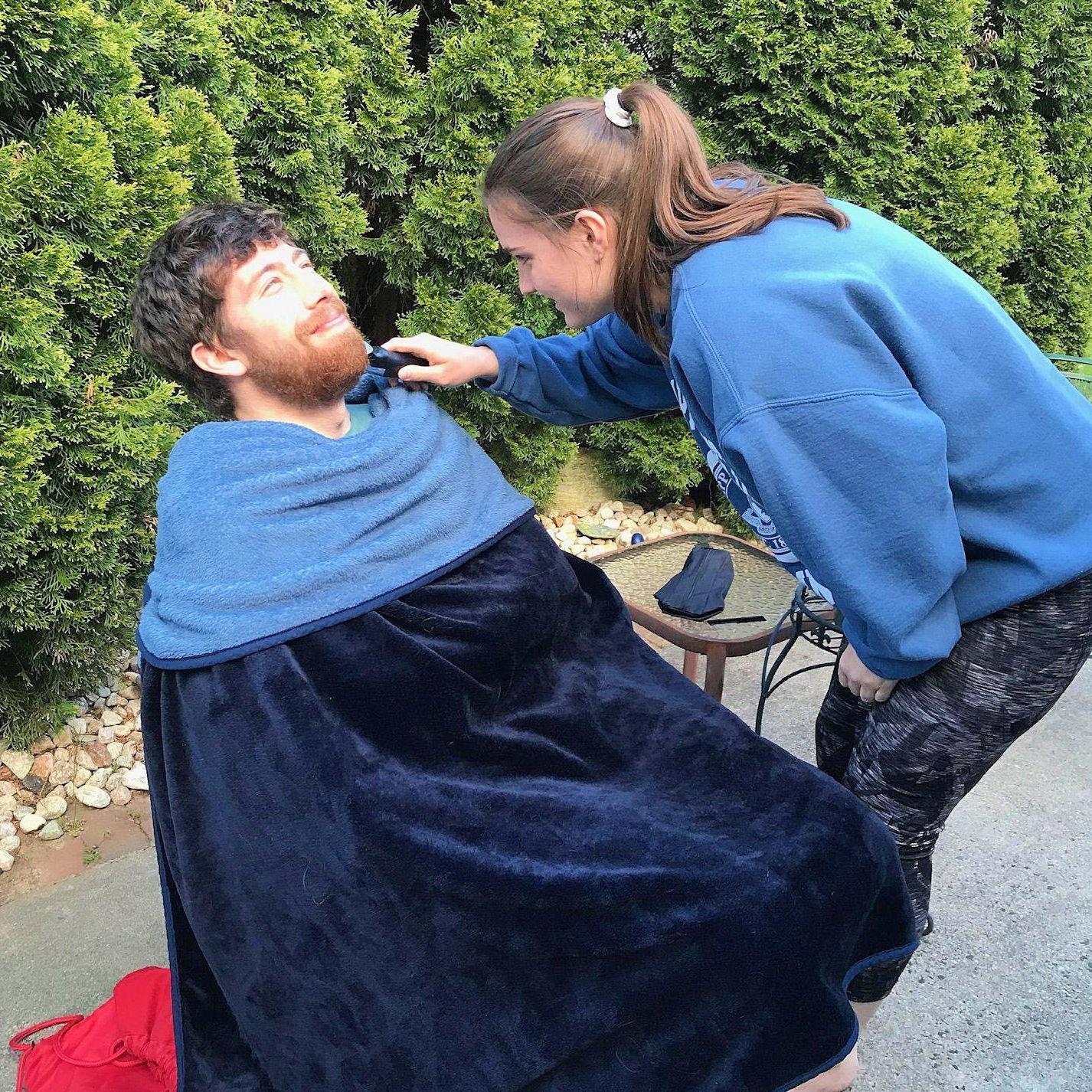 COVID era really brought us closer together! This was the worst and only haircut Kat ever gave Zac. Spring 2020.