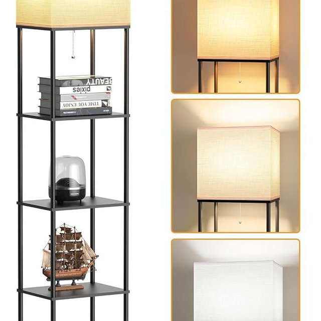 Large Floor Lamp with Shelves, 5-Tier Tall Floor lamp with for Living Room, Shelf Floor Lamp with 3 CCT LED Bulb, Corner Display Standing Column Lamp, Etagere Organizer Tower Nightstand for Bedroom