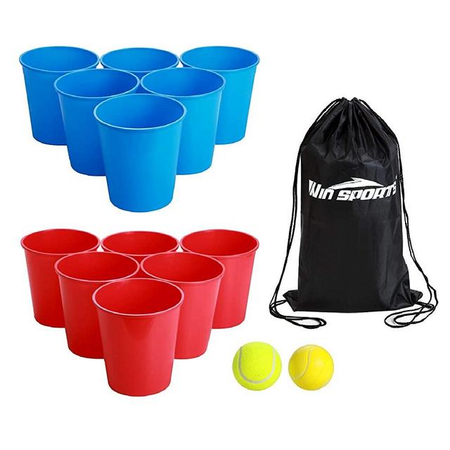 Win SPORTS Bucket Pong Game,Giant Yard Pong-Beer Pong Set for Beach Edition-Drinking Games Includes 12 Buckets,2 Balls,Carry Bag- Cup and Pong Throwing Game for Adults,Teens,Family,Outdoor Indoor
