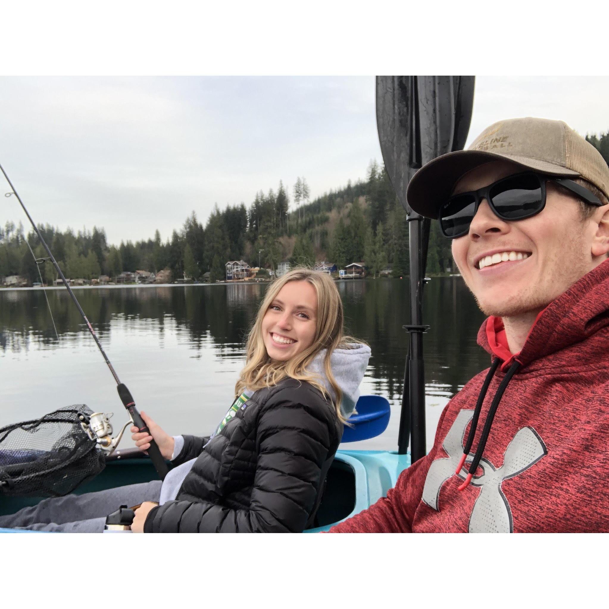Our first photo - fishing at Lake Roesiger