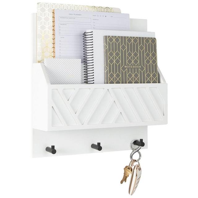 Mail Organizer Wall Mounted - White Wooden Mail Holder for Wall Mail Organizer Keys Holder on Wall - Key Hanger Wall Mount - Key and Mail Holder for Wall - Hanging Command Center Wall Organization