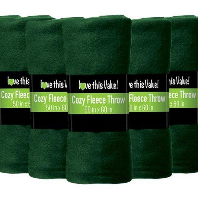 12 Pack Wholesale Soft Comfy Fleece Blankets - 60" x 50" Cozy Throw Blankets (Dark Green)