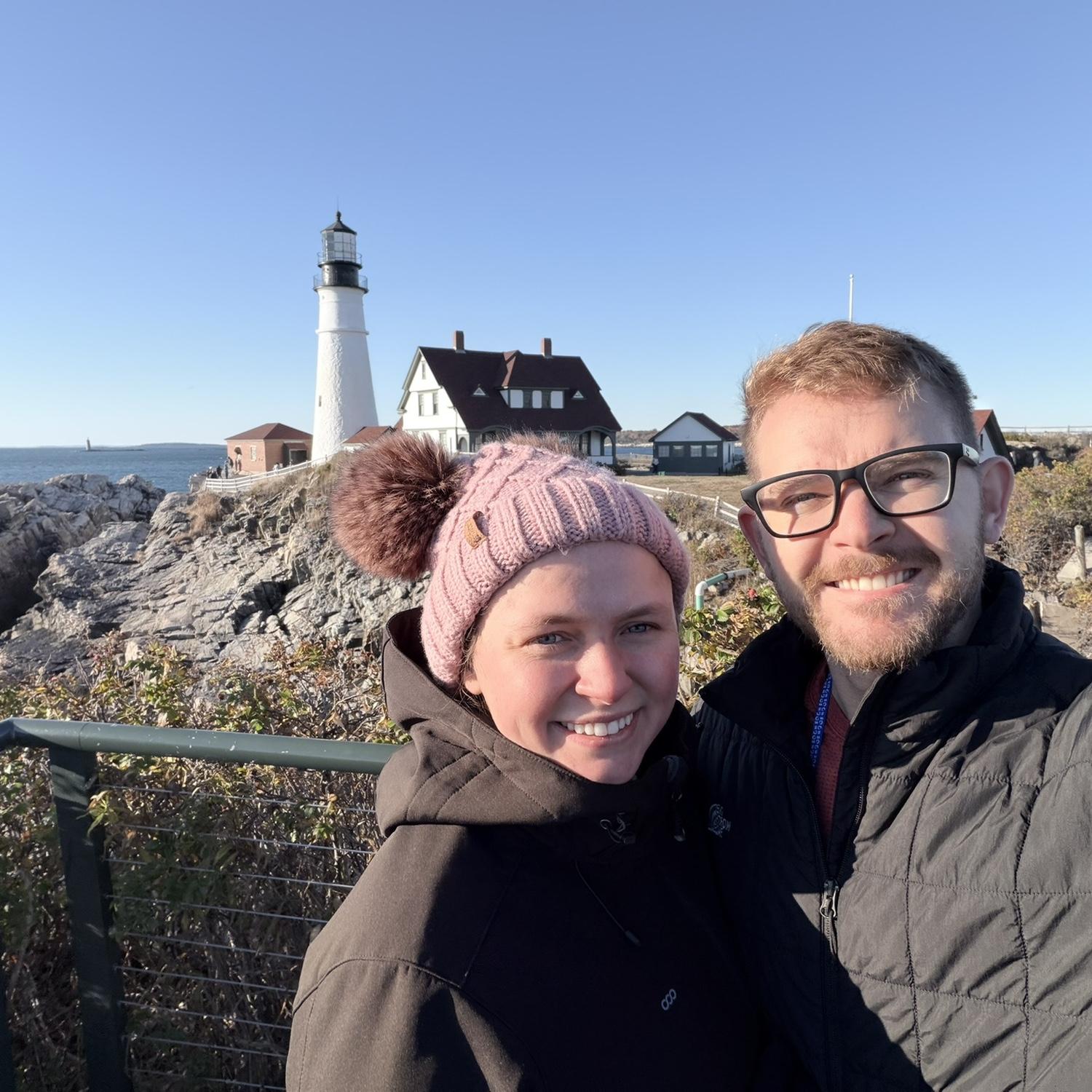 On a lighthouse adventure—it sure was windy!