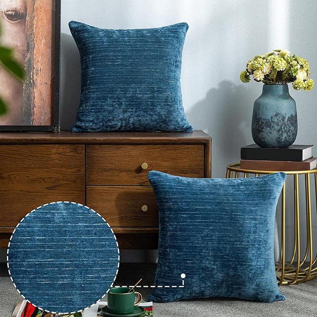 Lipo Thick Chenille Pillow Covers 18x18- Set of 2 Decorative Euro Throw Pillows Cover, Soft Cushion Case, Home Decor Rustic Farmhouse for Couch, Bed, Sofa, Bedroom, Car (Navy, 18X18 Inch)
