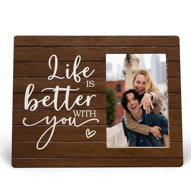 MAQIKA Wedding Picture Frame, Couples Picture Frame, Love Picture Frame, Wedding Valentines Gifts, Engagement Gifts for Couples Newly Engaged, Life is Better with You Wood Photo Frame for 4x6 Photos