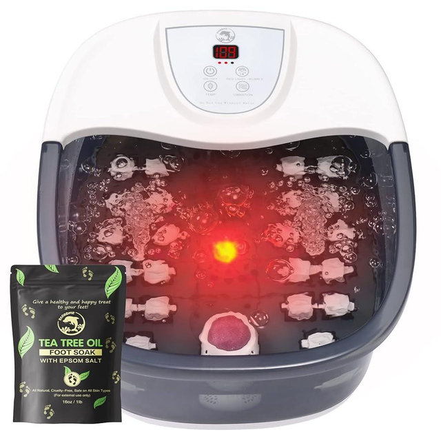 ECARBME Foot Spa Bath Massager with Heat Bubbles and Vibration Massage and Jets, 16OZ Tea Tree Oil Foot Soak Epsom Salt, Pedicure Foot spa with Infrared Light, 22 Rollers & Adjustable Temp