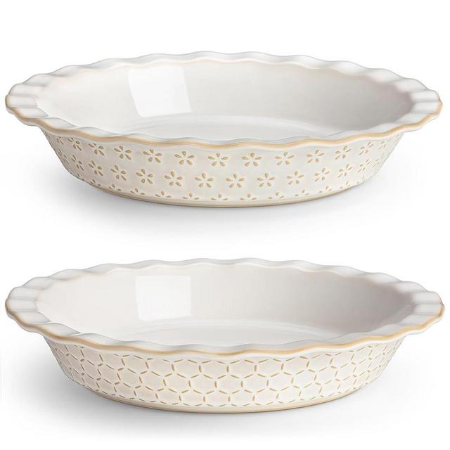 MALACASA Pie Pan, 9 Inch Pie Dish for Baking, Embossed Pie Plate Deep Dish Pie Pans, 45 OZ Round Quiche Baking Dish for Oven, Fluted Dish Pie Plate for Apple Pie and Quiche, Set of 2, Series LYDIA