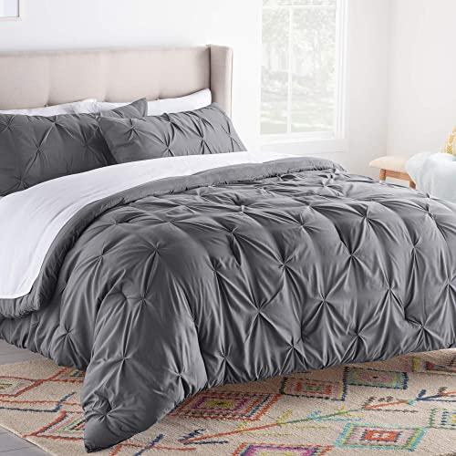 LINENSPA All- Season Hypoallergenic - Plush Microfiber Fill - Machine Washable Alternative Comforter, Oversized King, Gray Pinch Pleat