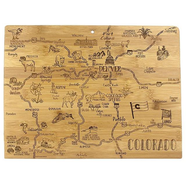 Totally Bamboo Destination Series Colorado State Shaped Serving and Cutting Board, Bamboo, 14.5" x 10.75"