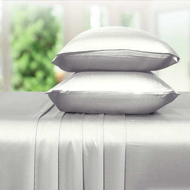 Soft Silk-Like Cooling Bed Sheets, Deep Pocket Sheets Set by California Design Den - Silver Gray, King