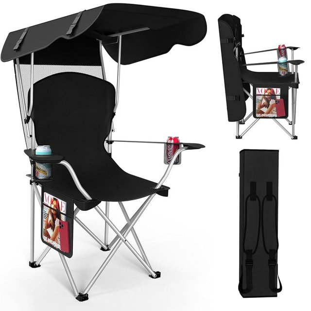 VTOY Portable Camping Chair with Canopy - Folding Chair with Canopy, Durable 600D Oxford Canopy Chair for Camping, Beach, Picnics, Fishing & Sports