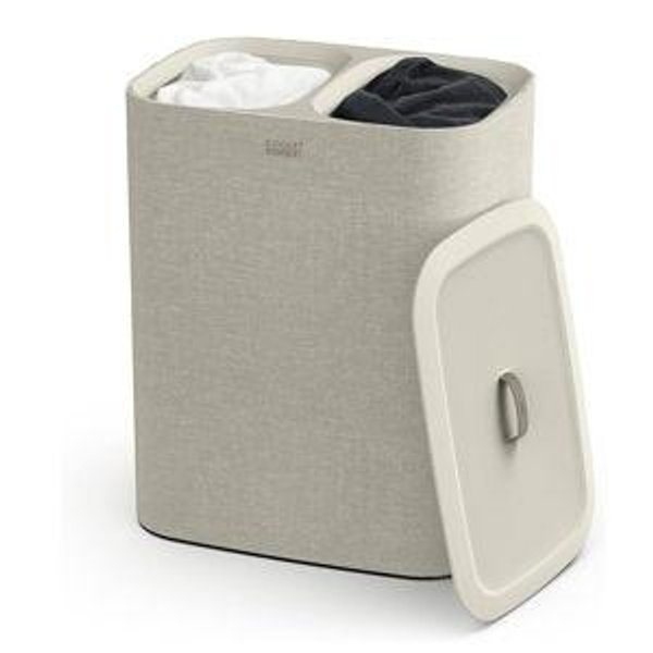 Joseph Joseph Tota 90 liter/23.8 gallon Laundry Hamper Separation Basket with lid, 2 Removable Washing Bags with Handles - Ecru