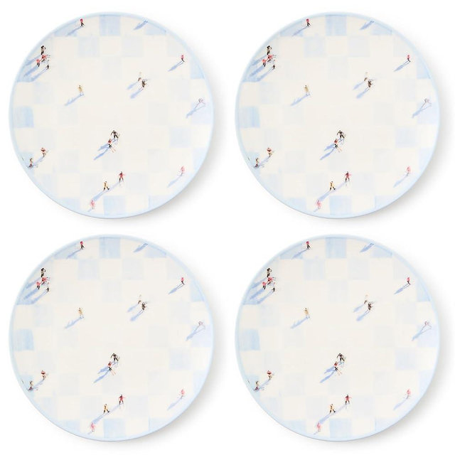 MACKENZIE-CHILDS Gray Malin Set of 4 Stoneware Salad Plates, Decorative Dinnerware Plates, 7.5 Inches, Ski Holiday